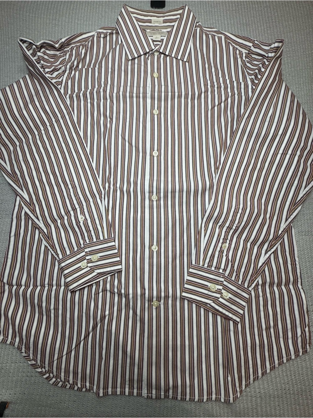 Banana Republic Brown and White Striped Dress Shirt